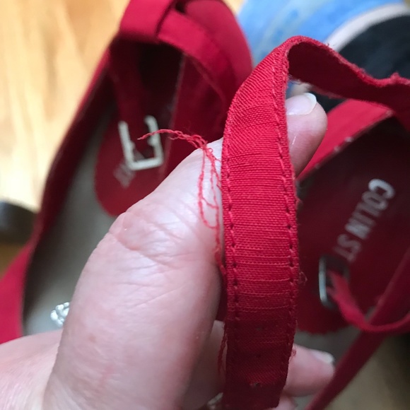 Red Fabric Platform Heel Peep Toes with Ankle Strap - size 9 - Picture 7 of 7